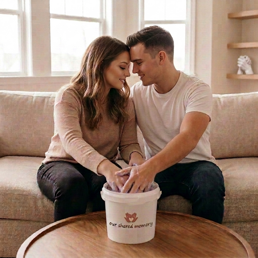 Couple's hands together in alginate mixture for a wedding keepsake gift